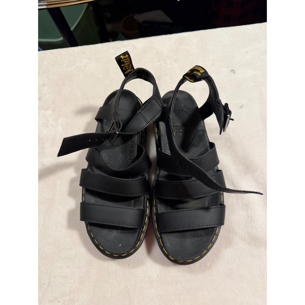 Dr. Martens Blaire Black Hydro Leather Gladiator Sandals AW004 US 9 W